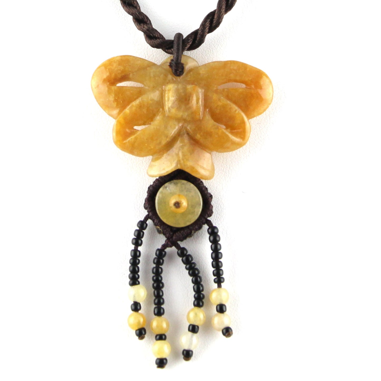 Peach Natural Stone Butterfly and Beads - Brown Necklace – image 2 – Evolatree Jewelry