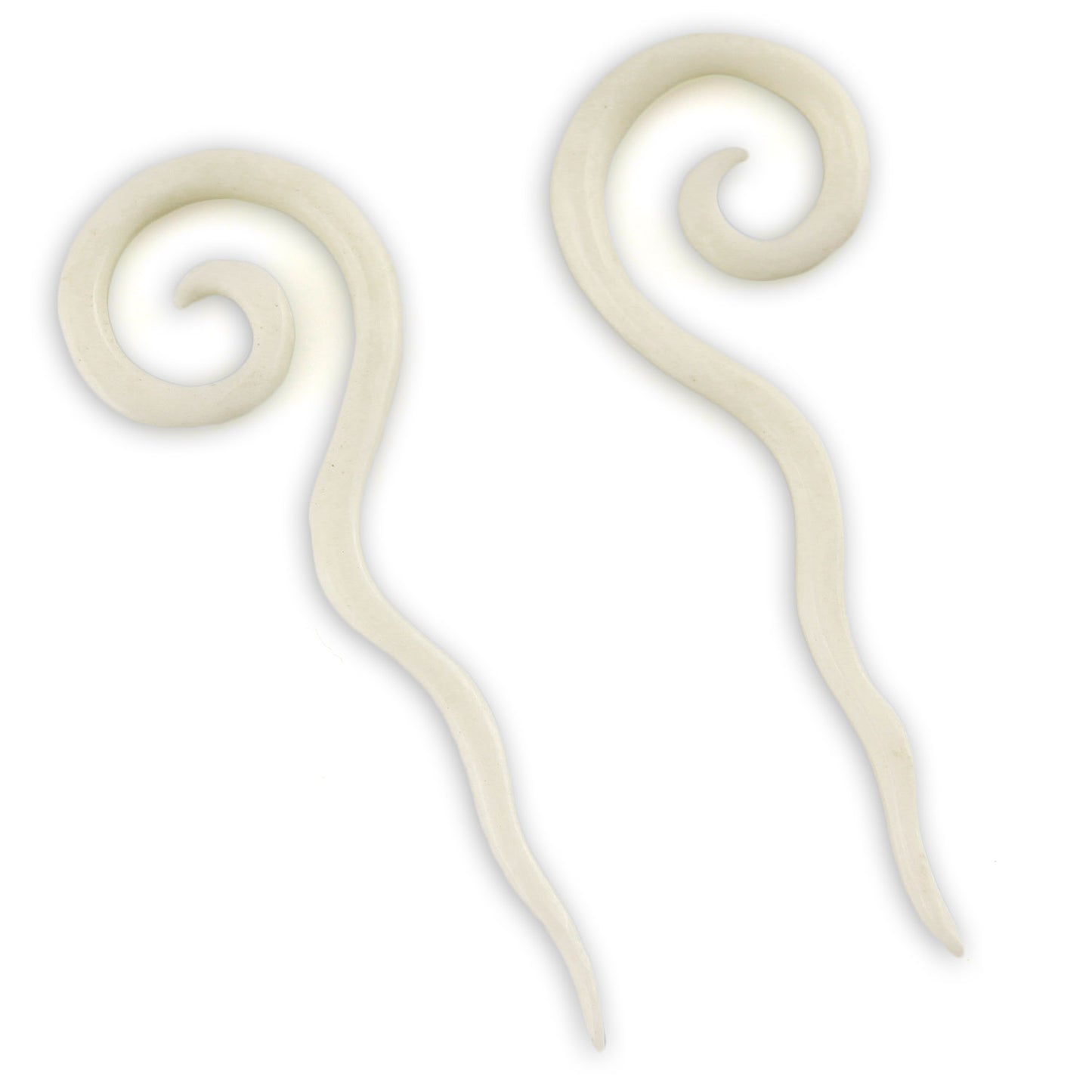 Hand Carved Bone Swivel Spiral White Earrings – image 2 – Evolatree Jewelry