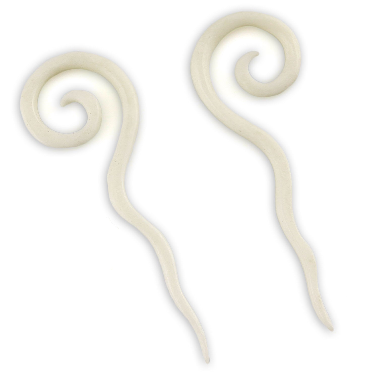 Hand Carved Bone Swivel Spiral White Earrings – image 2 – Evolatree Jewelry