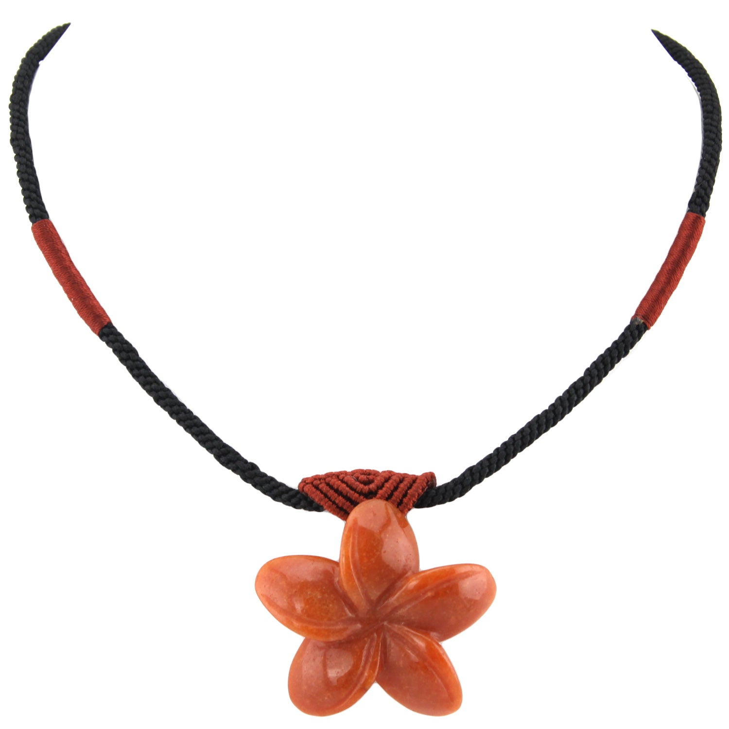 Carved Natural Stone Flower Pendant - Black Woven Necklace – image 2 – Evolatree Jewelry