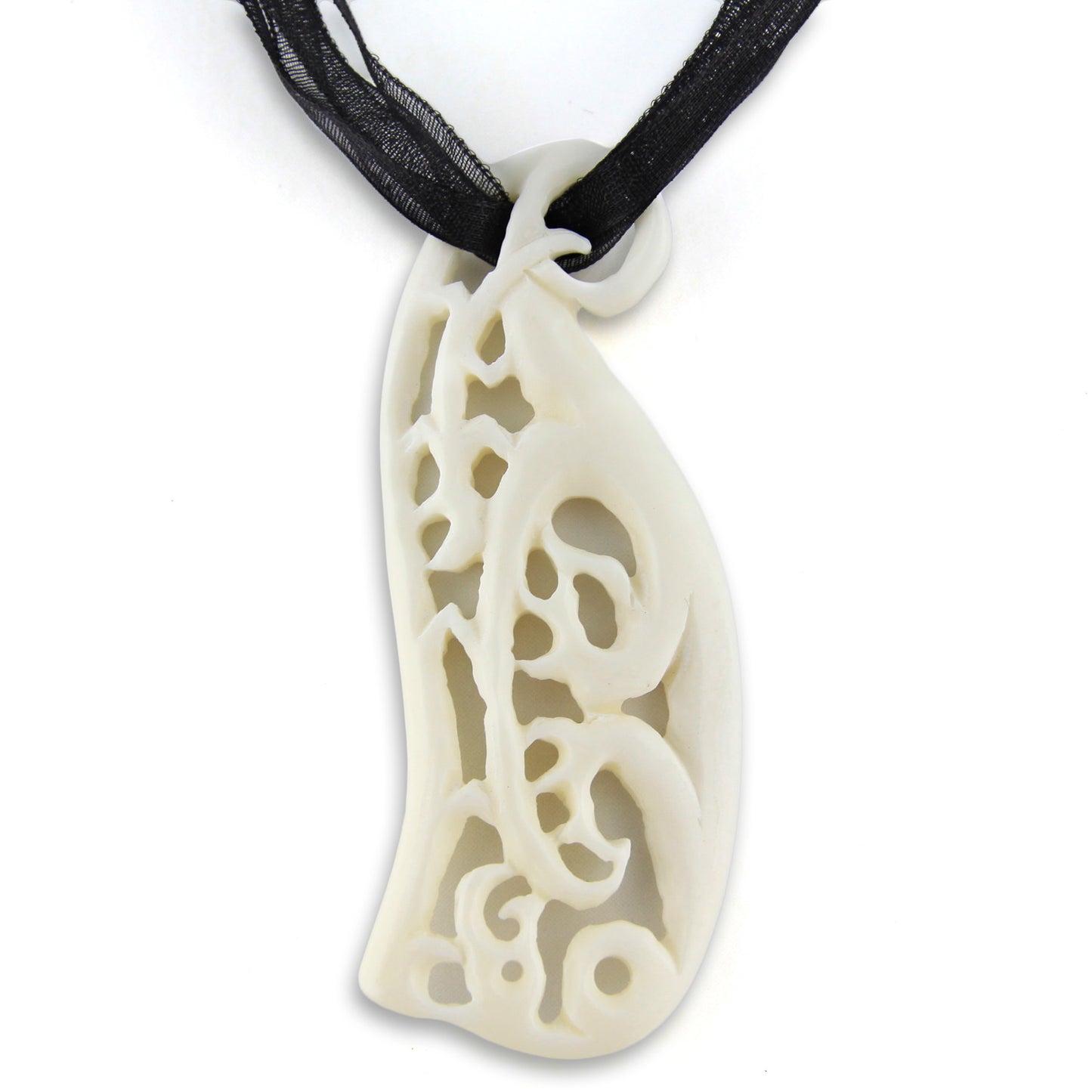Hand Carved White Bone Organic Filigree Pendant Necklace – Evolatree Jewelry