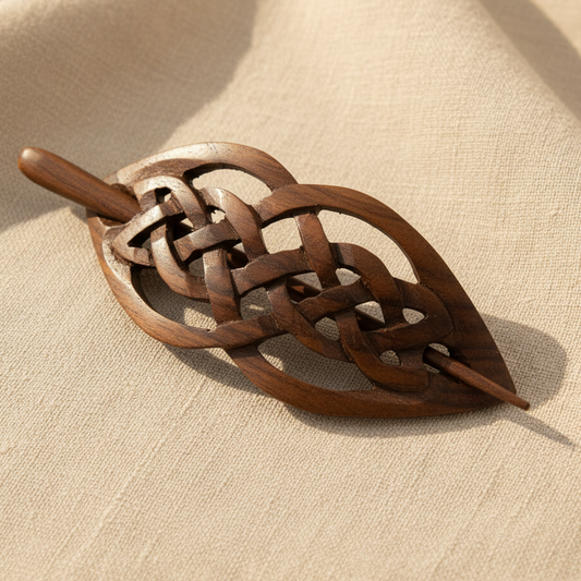 Evolatree Natural Hair Barrettes for Women and Men - Handmade Wood Barrette Hair Pin - Unique Wooden Hair Styling Accessories - 4" (Celtic Love Knot)