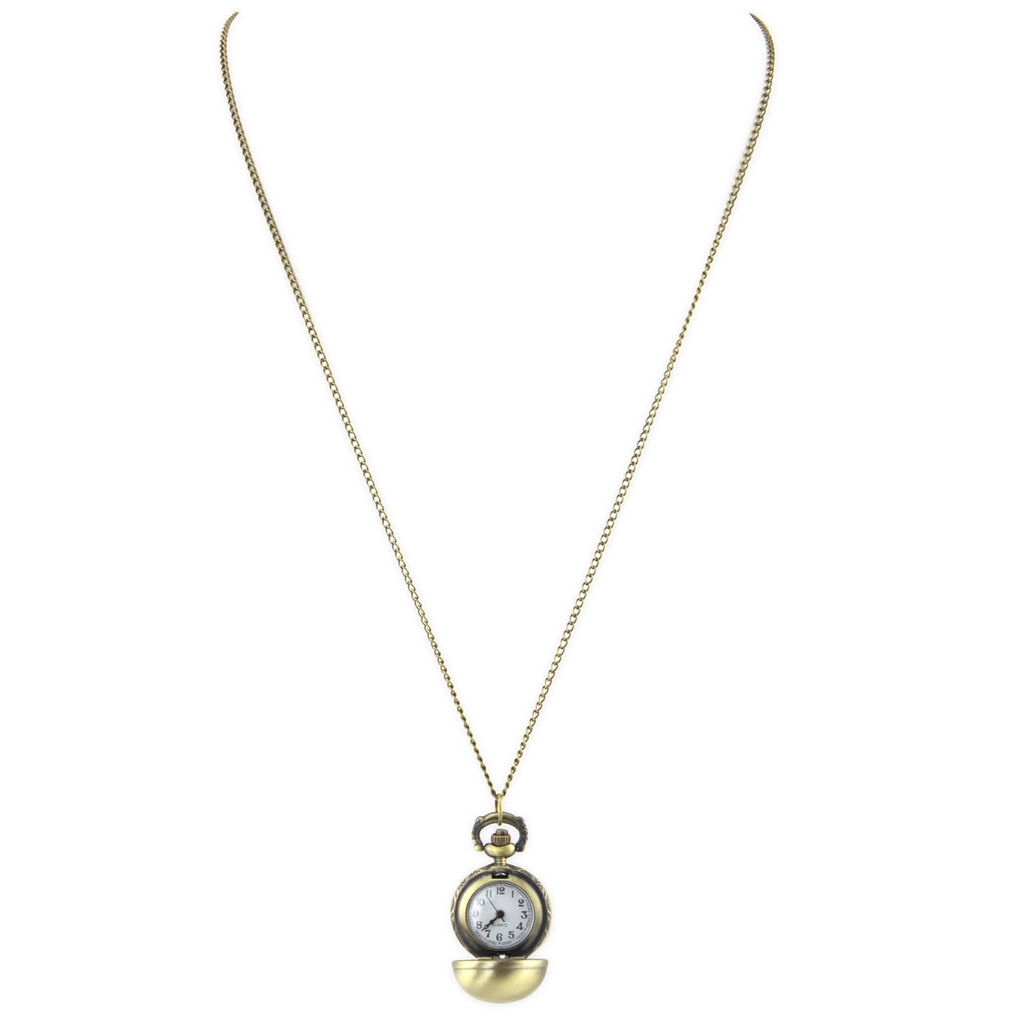 Brass Locket Watch Necklace - Polished Sphere Quartz Pendant – image 3 – Evolatree Jewelry