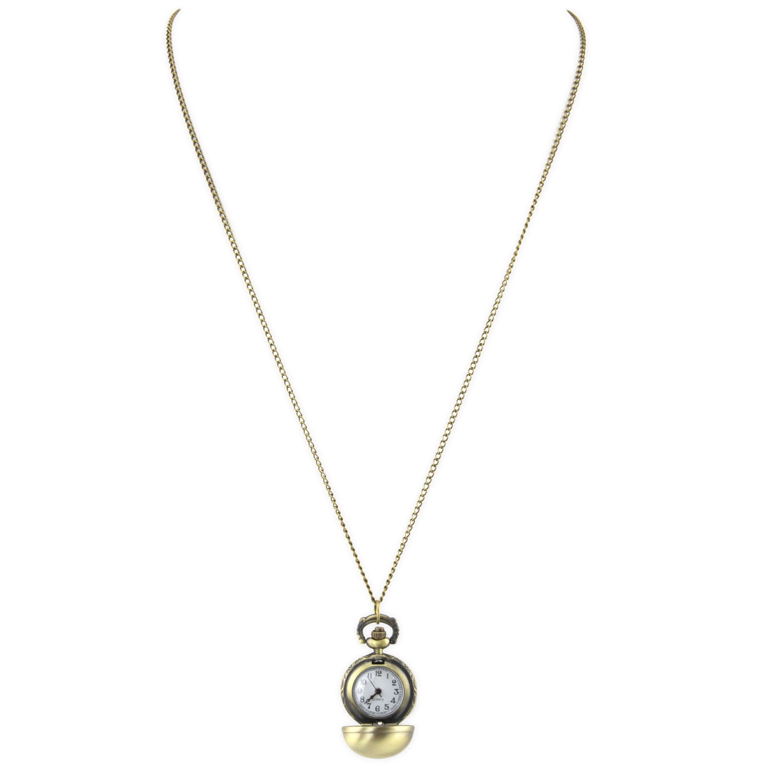 Brass Locket Watch Necklace - Polished Sphere Quartz Pendant – image 3 – Evolatree Jewelry