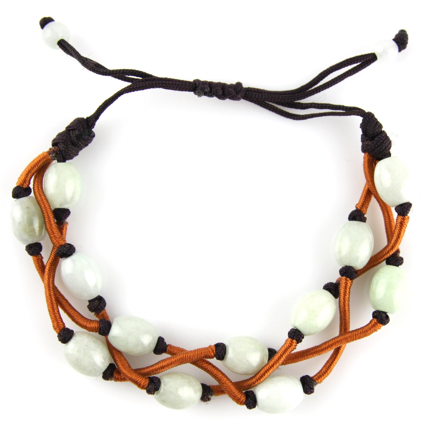 Deep Brown Adjustable Bracelet with Woven Copper Tri Strand and Jade Stone Beads – image 3 – Evolatree Jewelry