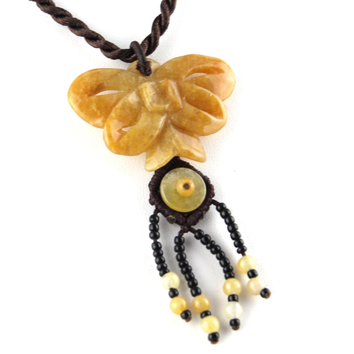 Peach Natural Stone Butterfly and Beads - Brown Necklace – image 3 – Evolatree Jewelry