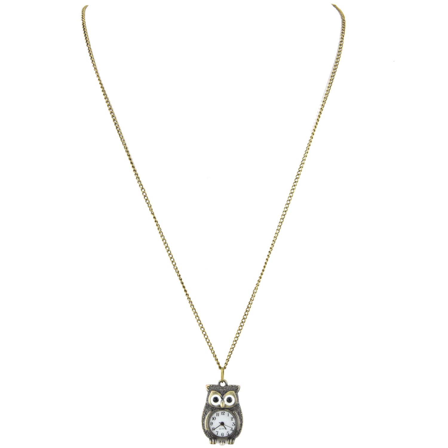 Brass Locket Watch Necklace - Owl Quartz Pendant – image 3 – Evolatree Jewelry