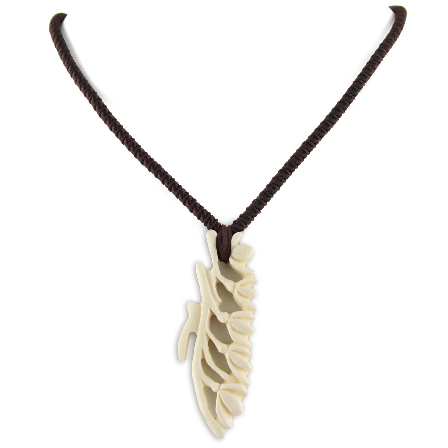 Hand Carved White Bone Magnolia Fleur Pendant Necklace – image 3 – Evolatree Jewelry