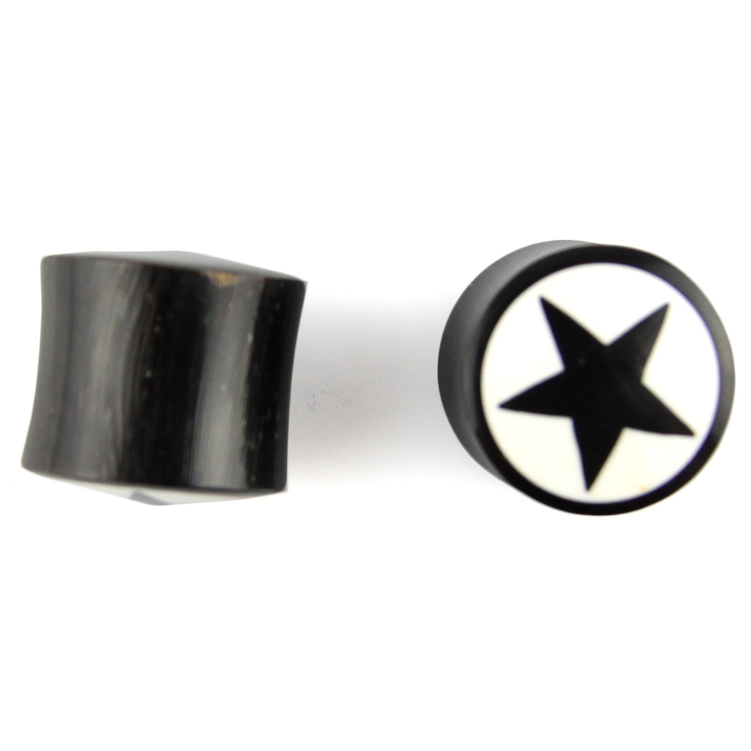 Hand Carved Horn Plugs with Black and White Star Inlay Ear Plugs - 12mm / 0000g – image 3 – Evolatree Jewelry
