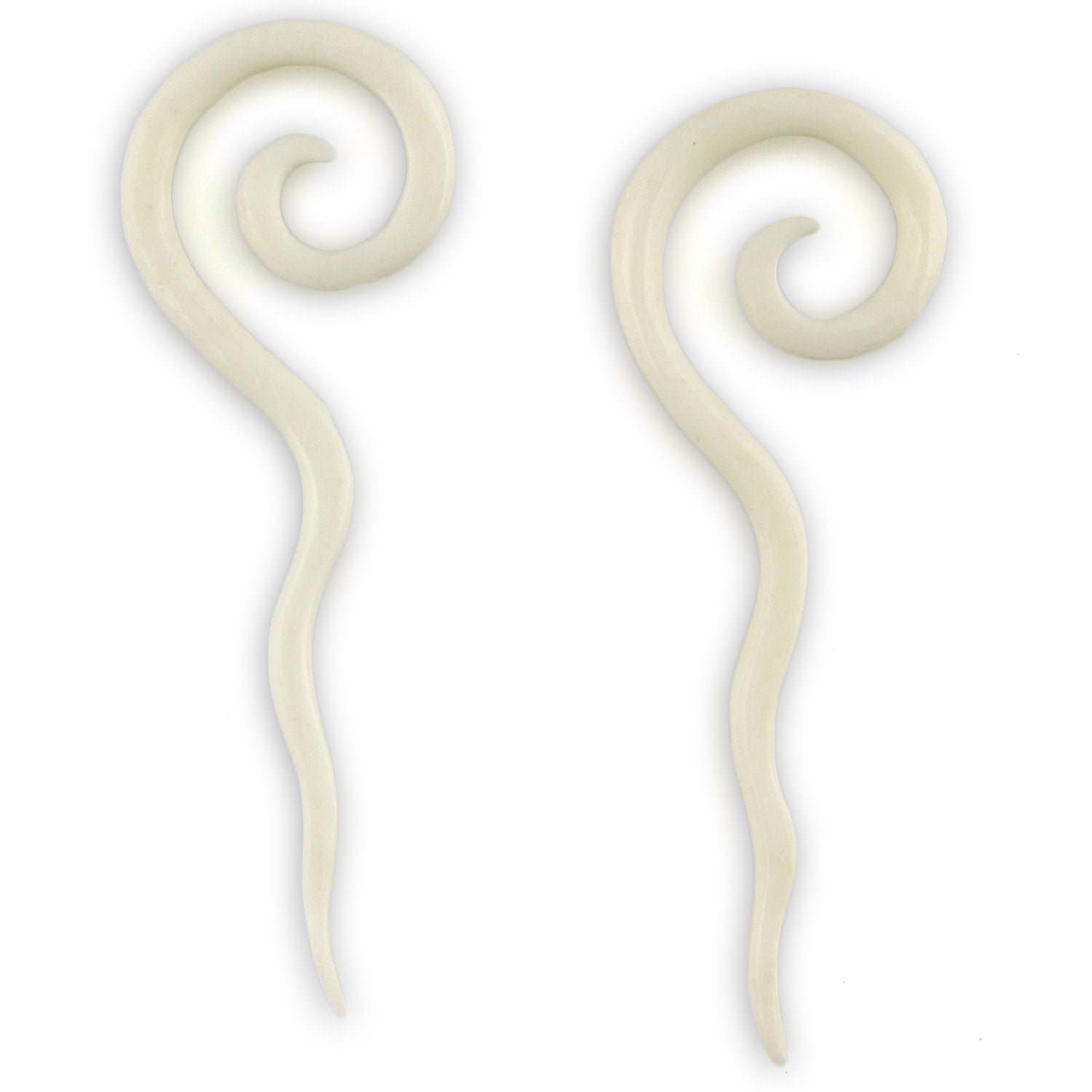 Hand Carved Bone Swivel Spiral White Earrings – image 3 – Evolatree Jewelry