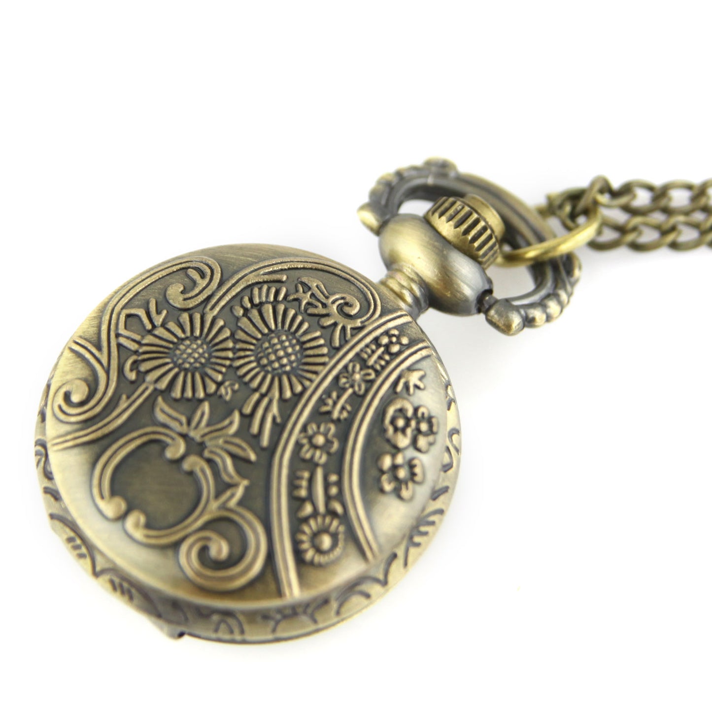 Brass Locket Watch Necklace - Blooming Rose Quartz Pendant – image 3 – Evolatree Jewelry