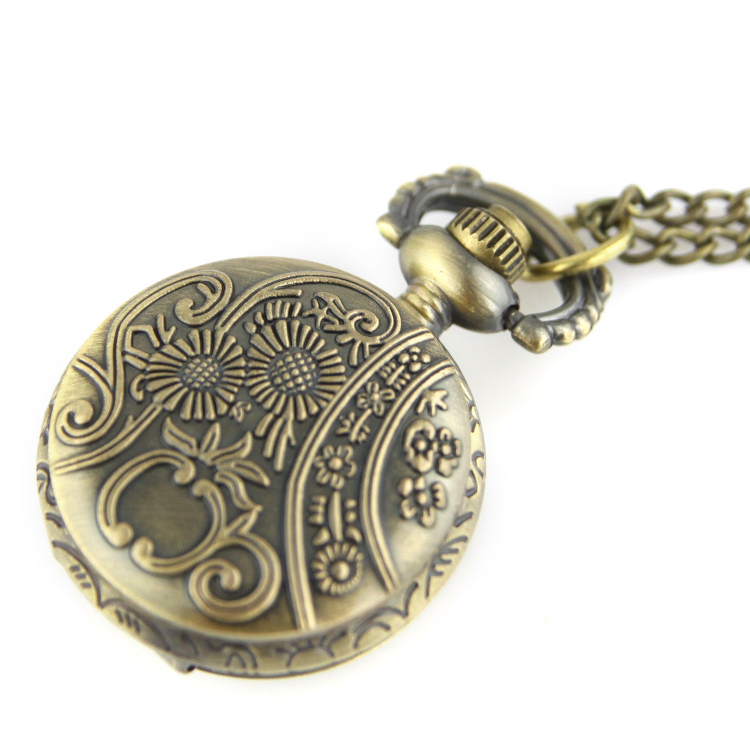 Brass Locket Watch Necklace - Blooming Rose Quartz Pendant – image 3 – Evolatree Jewelry