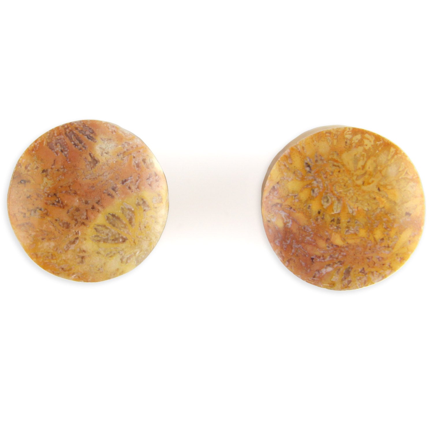 Hand Carved Fossilized Coral Ear Plugs - Rose and Tan Hue - 14mm / 9/16 – image 3 – Evolatree Jewelry