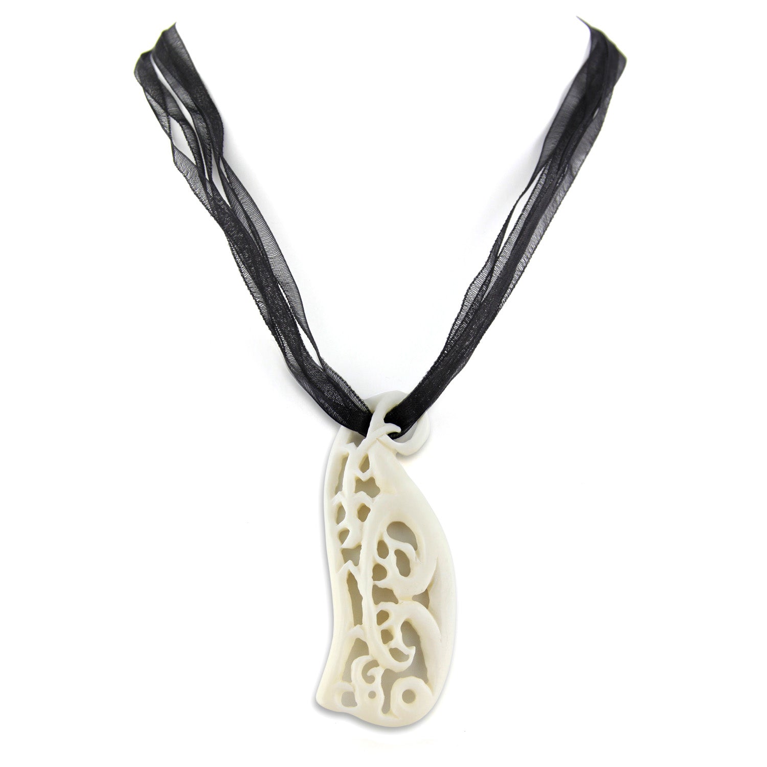 Hand Carved White Bone Organic Filigree Pendant Necklace – image 3 – Evolatree Jewelry