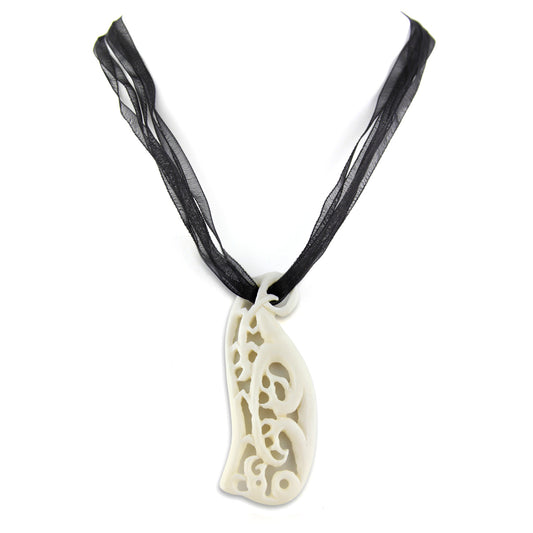 Hand Carved White Bone Organic Filigree Pendant Necklace – image 3 – Evolatree Jewelry