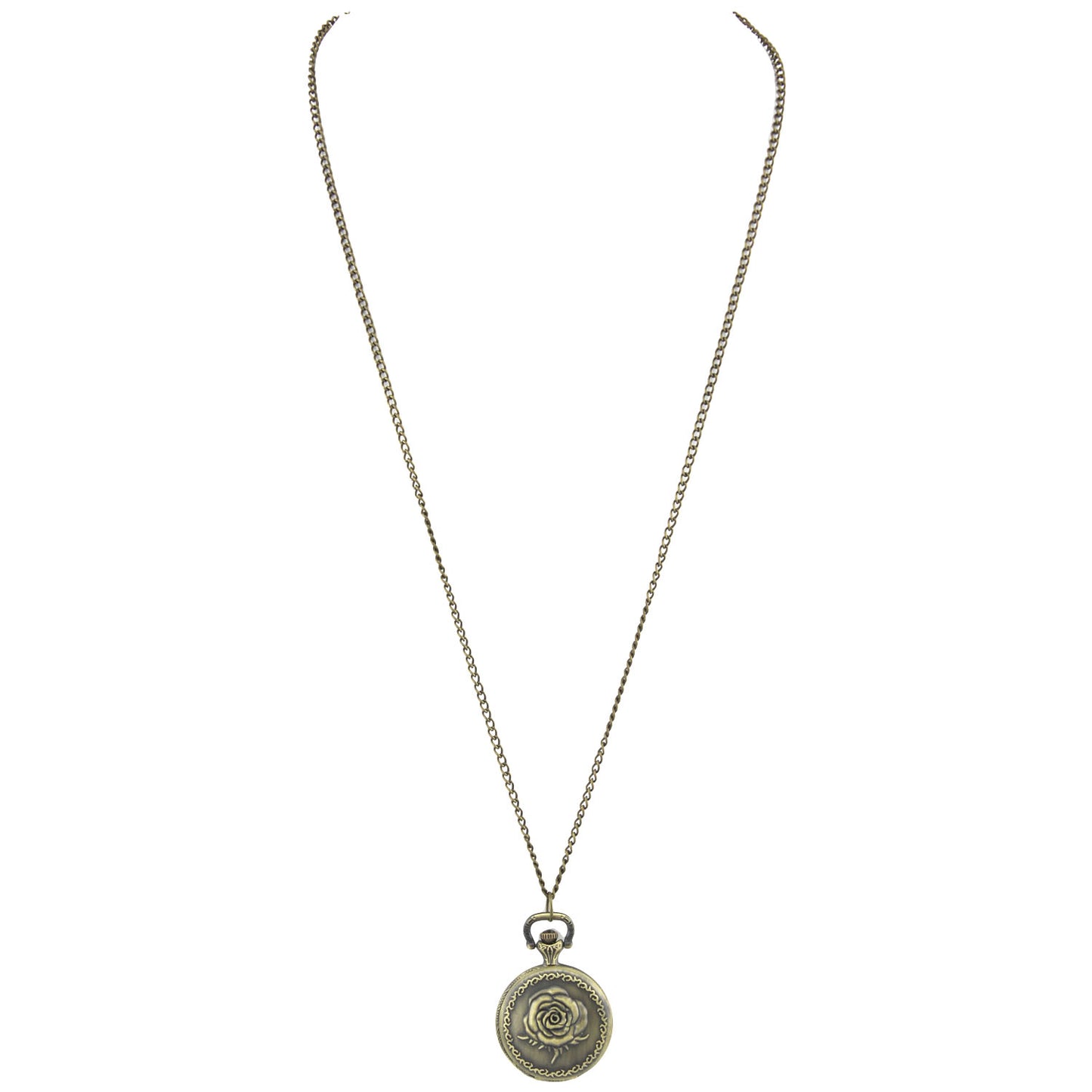 Brass Locket Watch Necklace - Rose Flower Quartz Pendant – image 4 – Evolatree Jewelry