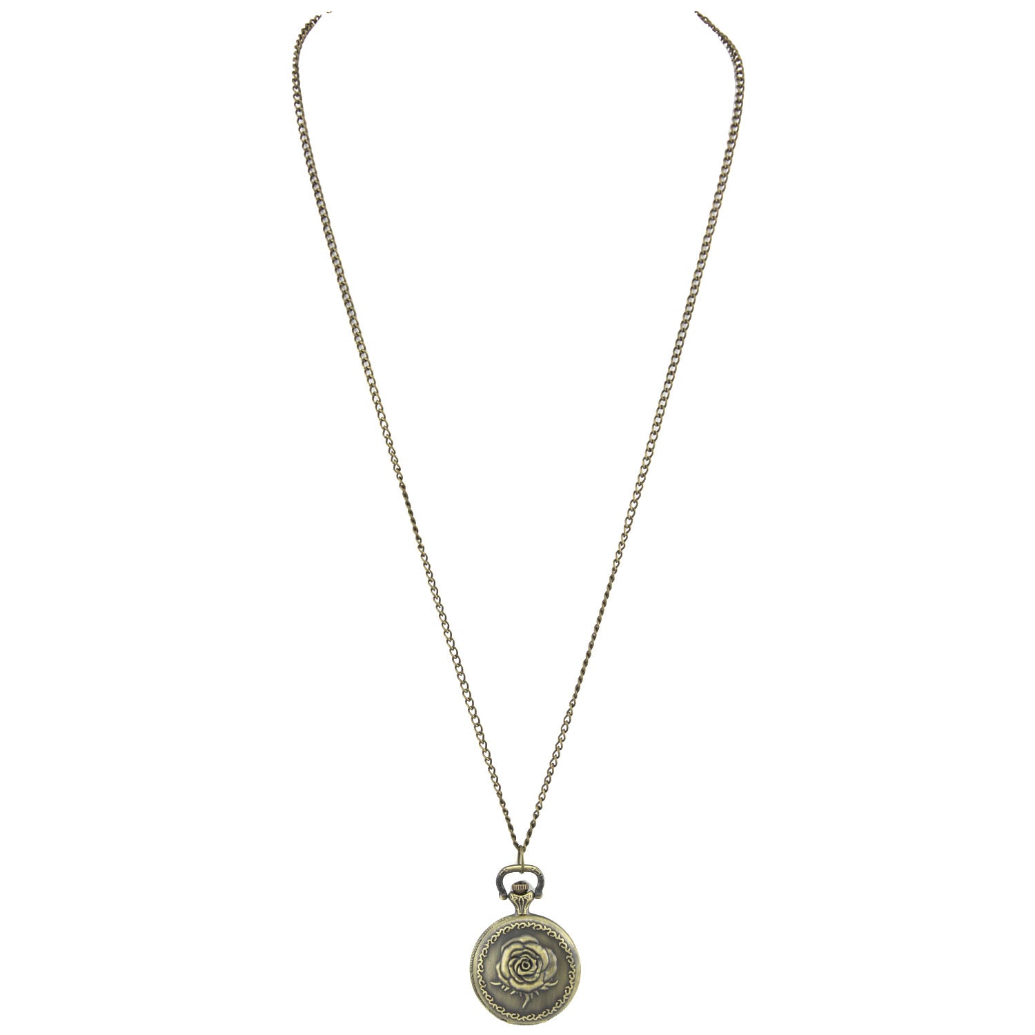 Brass Locket Watch Necklace - Rose Flower Quartz Pendant – image 4 – Evolatree Jewelry