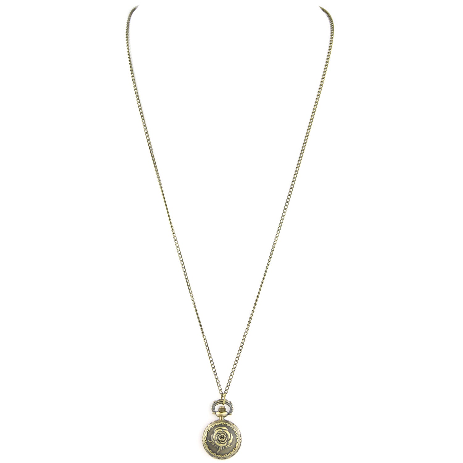 Brass Locket Watch Necklace - Blooming Rose Quartz Pendant – image 4 – Evolatree Jewelry