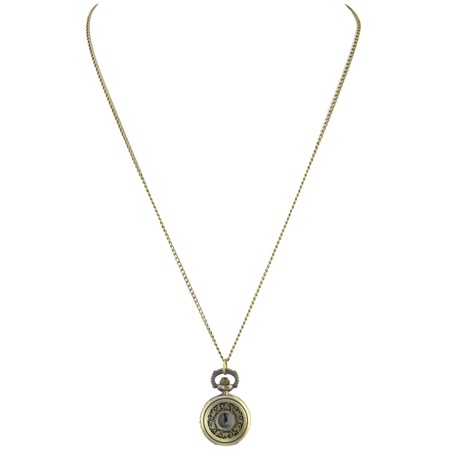 Brass Locket Watch Necklace - Perforated Leaf Quartz Pendant – image 4 – Evolatree Jewelry