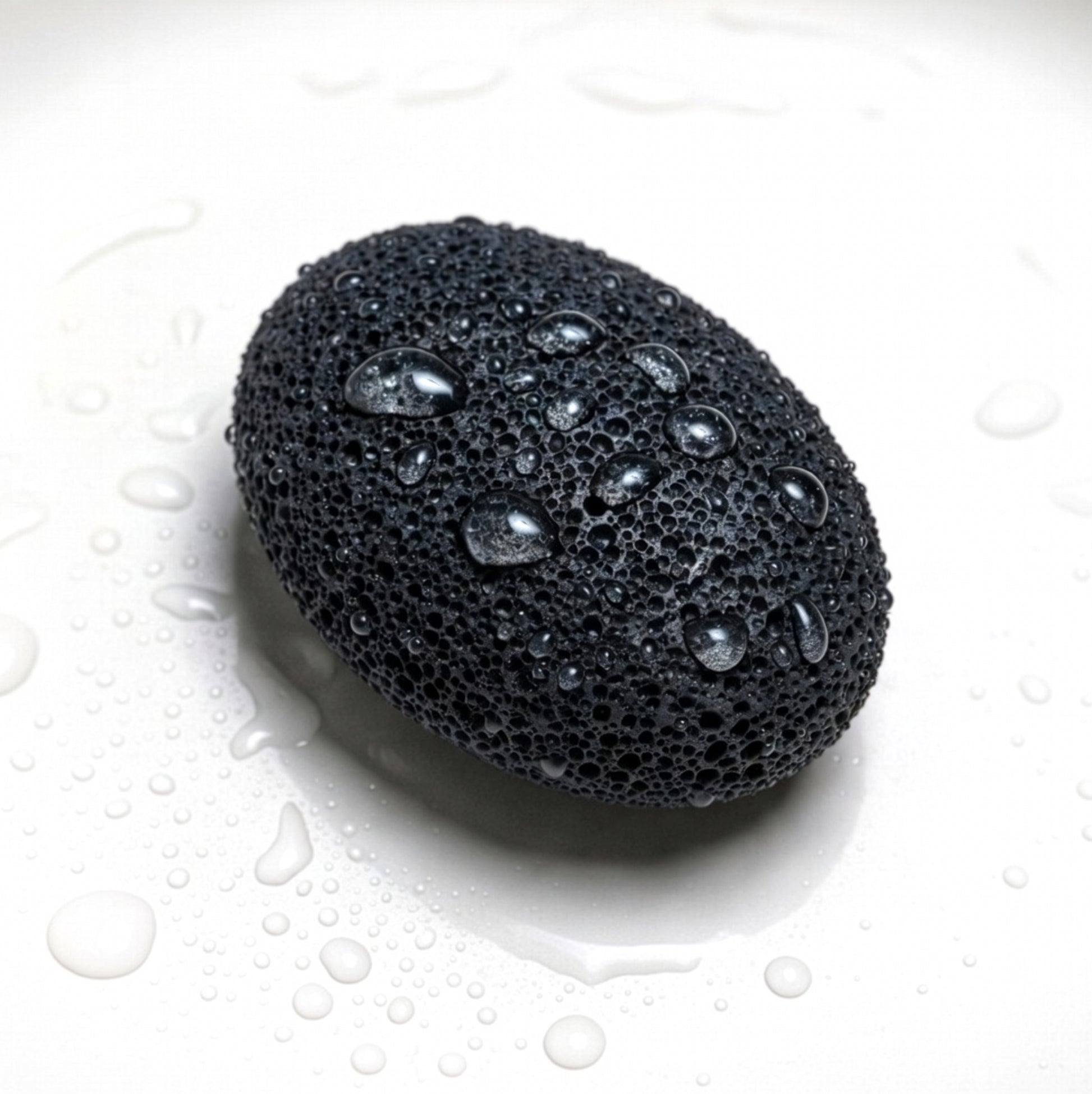 Wet natural pumice stone with water droplets – absorbent volcanic lava exfoliator for feet callus remover