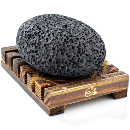 Evolatree natural volcanic pumice stone with wooden tray – absorbent callus remover for feet bundle
