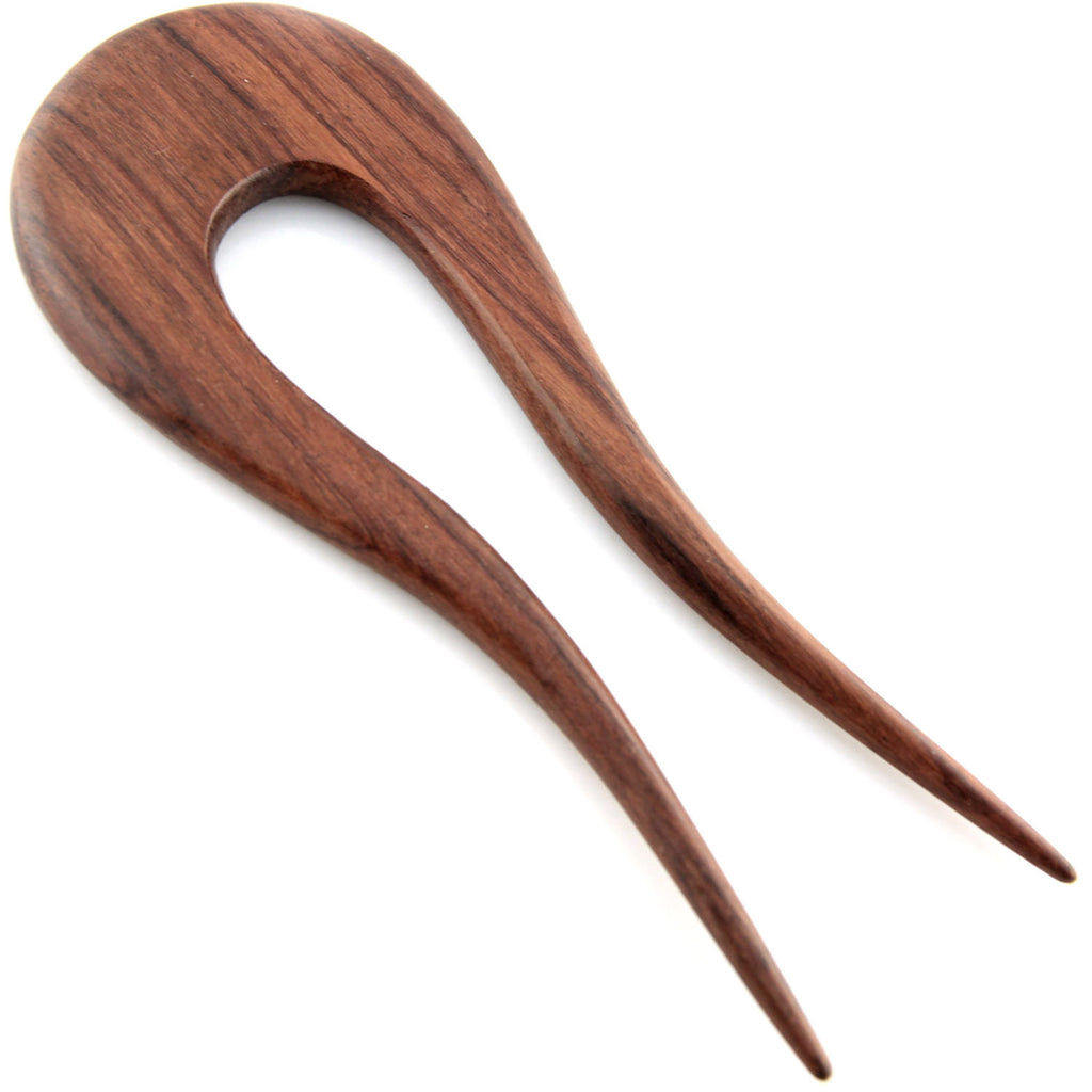 Evolatree - Double Prong Sono Wood Lulu Drop Carved Design Hair Stick Pin - 5"