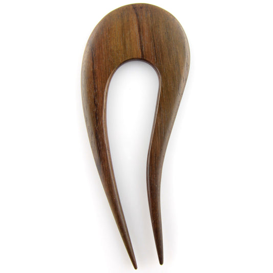 Evolatree - Double Prong Sono Wood Curved Drop Carved Design Hair Stick Pin - 5"