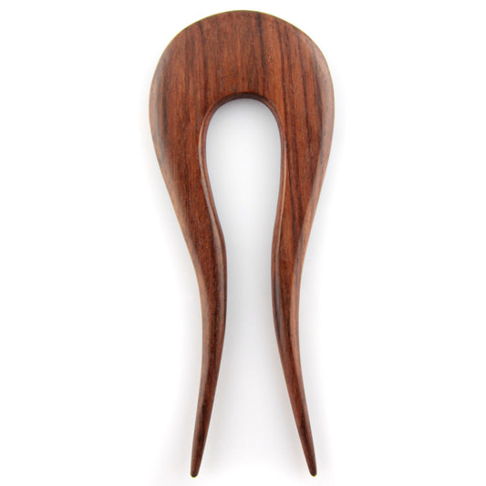 Evolatree - Double Prong Sono Wood Lulu Drop Carved Design Hair Stick Pin - 5"