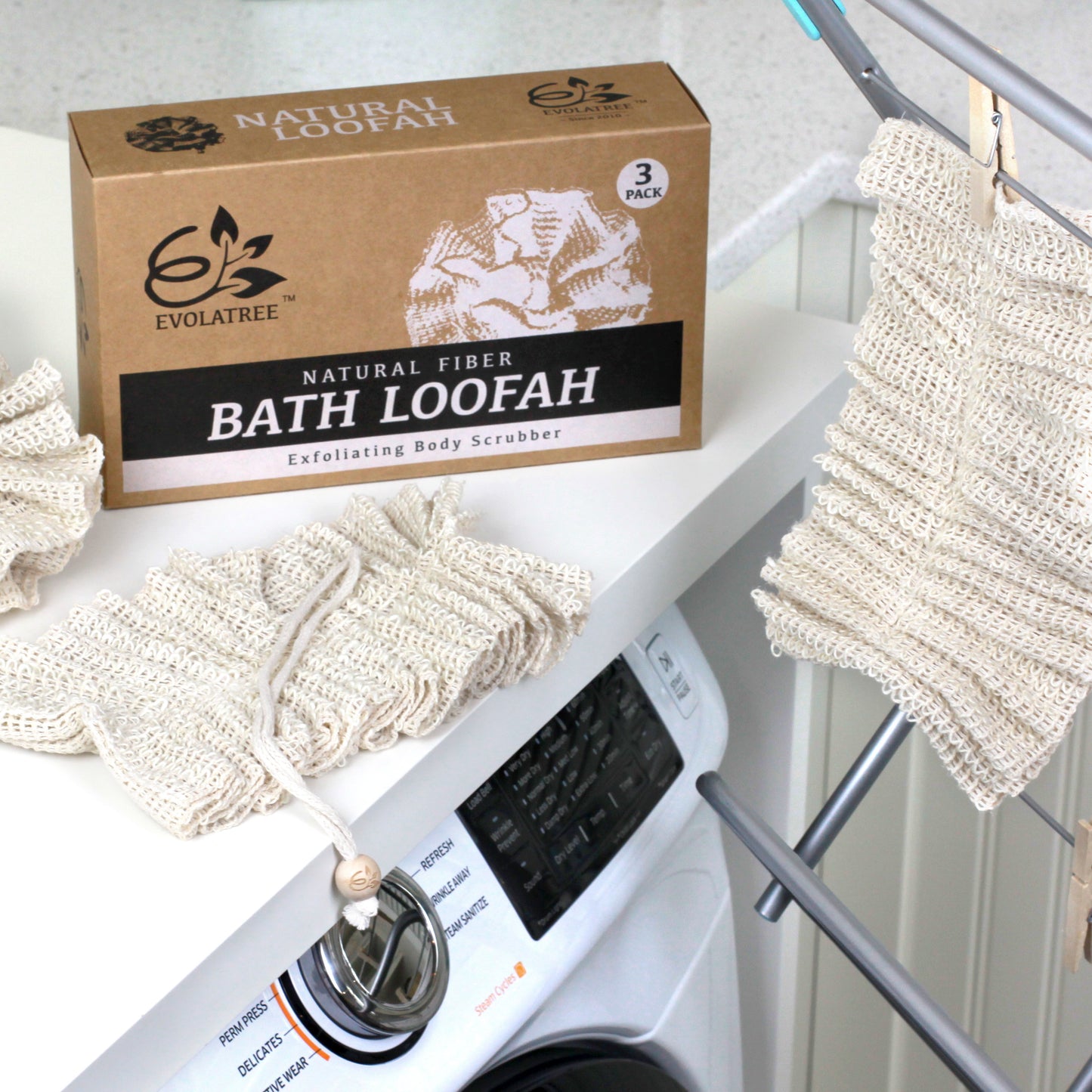 Evolatree Bath & Shower Loofah Sponge - Natural Exfoliating Body Scrubber - 3 Pack