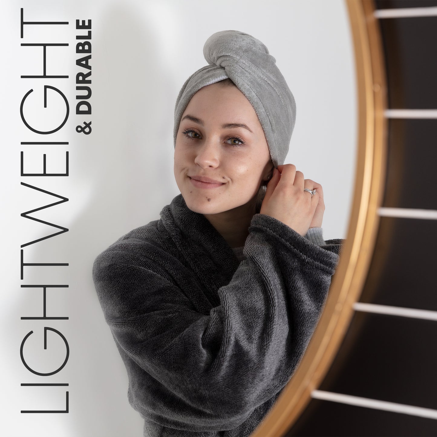 Evolatree Quick-Dry Microfiber Hair Towel Wrap with Wooden Button – Grey