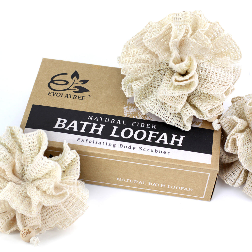 Evolatree Bath & Shower Loofah Sponge - Natural Exfoliating Body Scrubber - 3 Pack